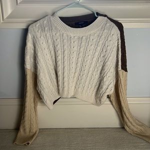Cropped Colorblock Neutral Fall Autumn Brown White Cream Forever 21 Knit sweater